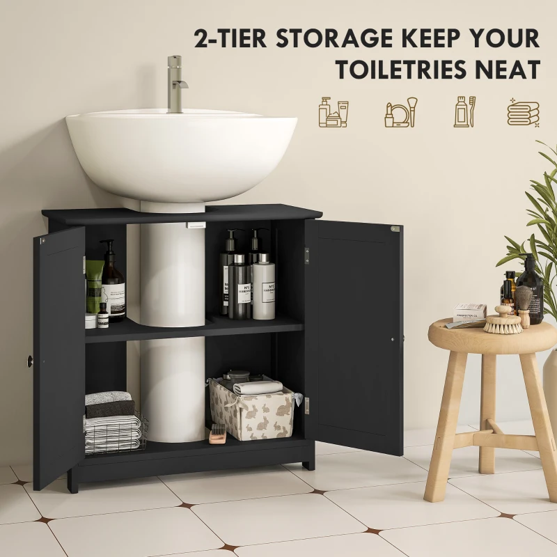 kleankin Pedestal Sink Storage Cabinet, Bathroom Sink Cabinet with U-Shape Cut-Out and Adjustable Shelf, Black