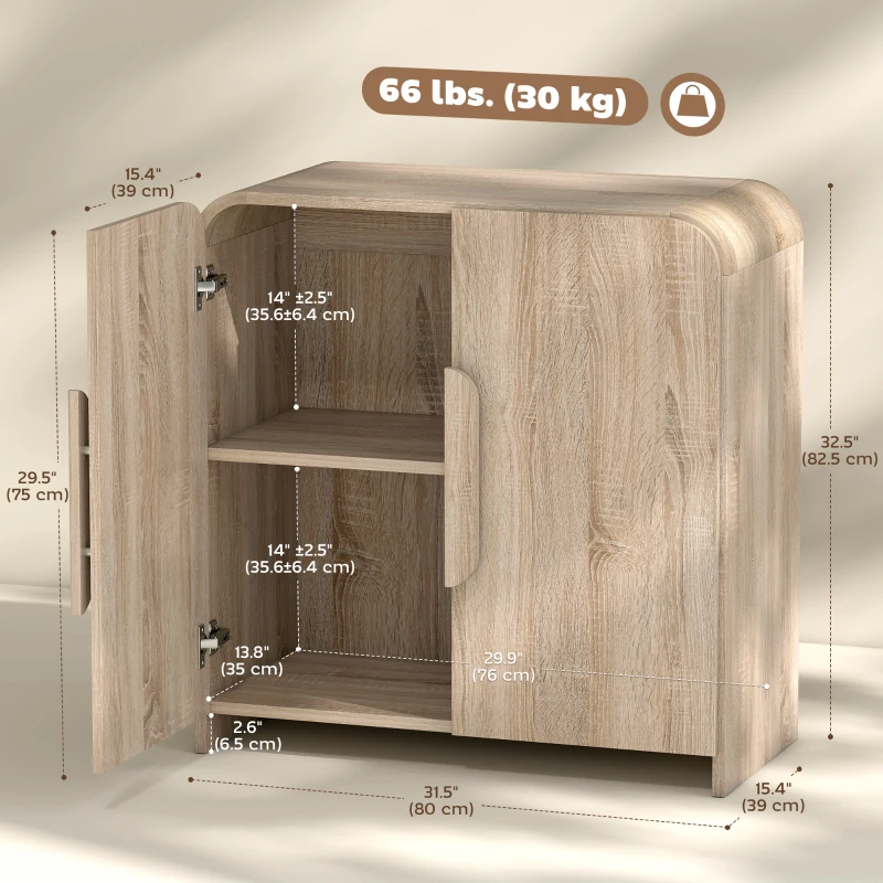 HOMCOM Sideboard Buffet Cabinet, 31.5" Modern Kitchen Storage Cabinet with Soft-Close Door and Adjustable Shelf, Natural Wood