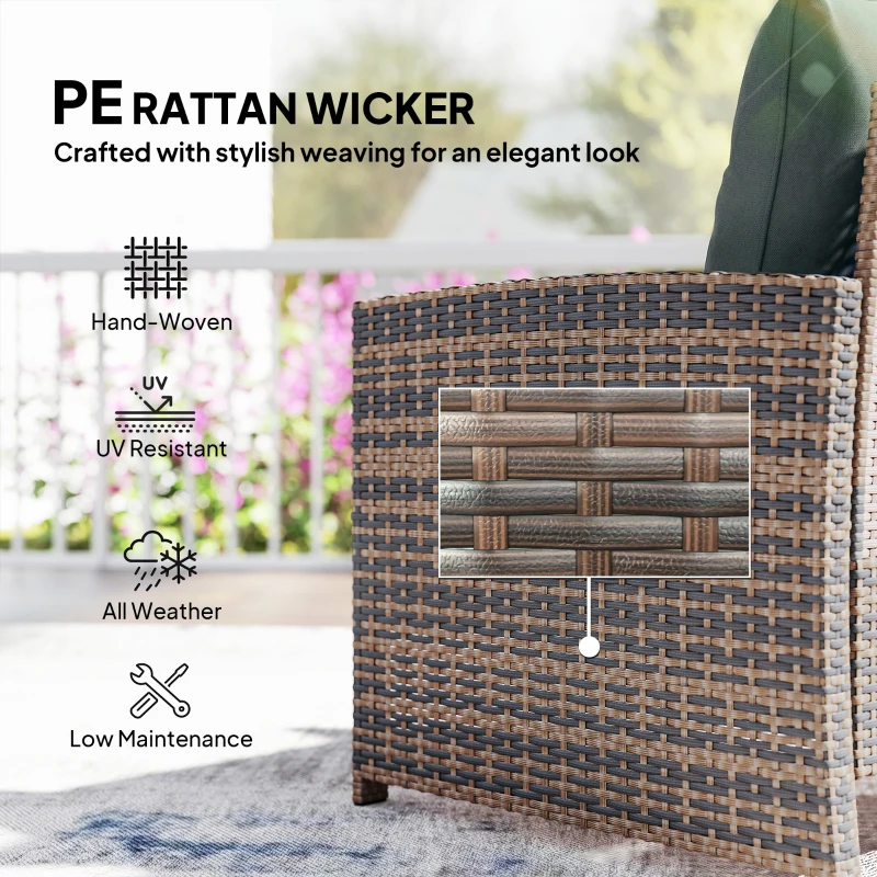 Outsunny 5 Piece Patio Furniture Set, Wicker Patio Chairs with Ottomans, 2-Tier Glass Coffee Table and Cushions, Brown/Dark Grey