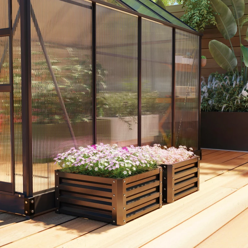 Outsunny 2' x 2' x 1' 2-Pieces Raised Garden Bed w/ Galvanised Steel Frame for Vegetables Flowers Herbs, Black