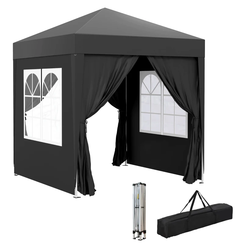Outsunny 6.6'x6.6' Pop Up Canopy Tent with Sidewalls, Instant Sun Shelter Camping Gazebo with Carry Bag, Black