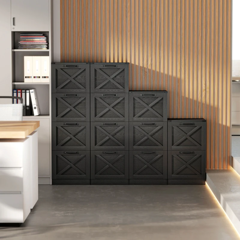 HOMCOM 2 Drawer File Cabinet with Silent Slides, Vertical Farmhouse Filing Cabinet Fits Letter/A4 Size Home Office, Black