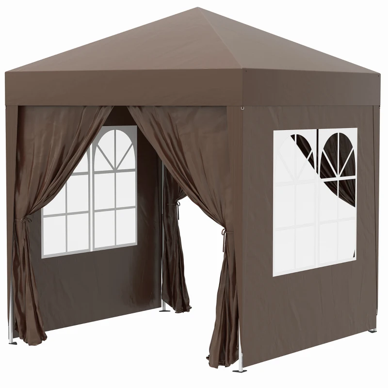 Outsunny 6.6'x6.6' Pop Up Canopy Tent with Sidewalls, Instant Sun Shelter Camping Gazebo with Carry Bag, Coffee