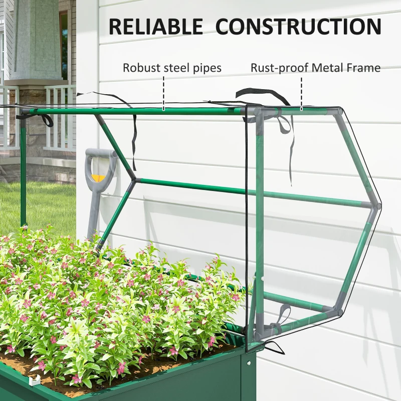Outsunny Elevated Garden Box with Greenhouse Cover, Raised Garden Bed with Legs and Drainage Hole for Vegetables, Green
