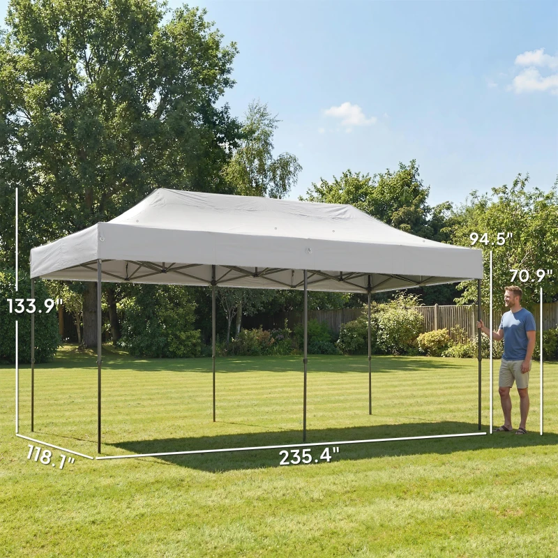 Outsunny 10 x 20 ft Pop Up Canopy Tent, Heavy Duty UPF50+ Outdoor Portable Instant Canopy Shelter with Wheeled Bag, White
