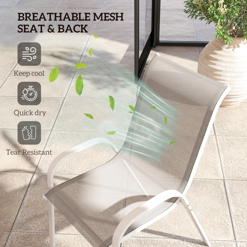 Outsunny Set of 4 Outdoor Dining Chairs, Stackable Lawn Chairs with High Back, Breathable Mesh Seat for Garden Porch, White