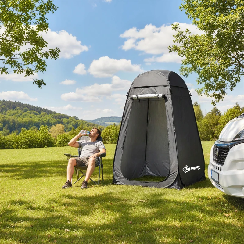 Outsunny Pop Up Shower Tent, Portable Privacy Room for Outdoor Changing, Dressing, Fishing Storage with Carrying Bag, Black
