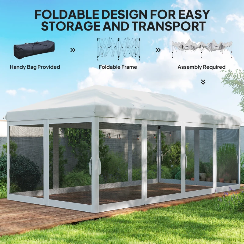 Outsunny 10' x 20' Pop Up Canopy Tent Gazebo with Removable Mesh Sidewall Netting, Carry Bag for Backyard Patio Outdoor, White