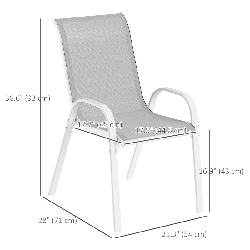 Outsunny Set of 4 Outdoor Dining Chairs, Stackable Lawn Chairs with High Back, Breathable Mesh Seat for Garden Porch, White