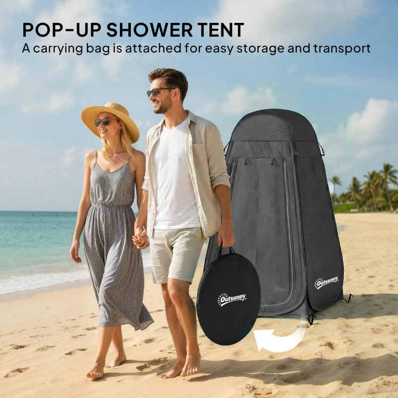 Outsunny Pop Up Shower Tent, Portable Privacy Room for Outdoor Changing, Dressing, Fishing Storage with Carrying Bag, Black