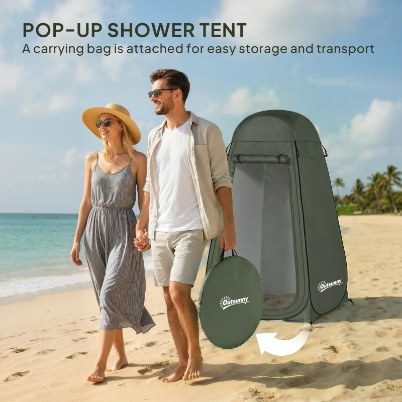 Outsunny Pop Up Shower Tent, Portable Privacy Room for Outdoor Changing, Dressing, Fishing Storage with Carrying Bag, Green