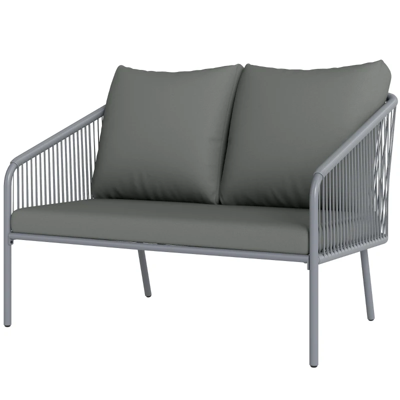 Outsunny Garden Sofa with Cushions, 2-Seater Outdoor Balcony Rattan Sofa, 112 x 72 x 76 cm, Grey