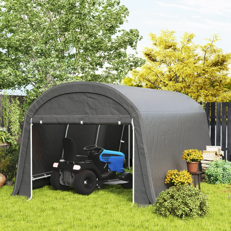 Outsunny 10' x 20' Portable Shed, Motorcycle Bike Tent with Roll-up Door, Galvanised Steel Frame for Garden Tools, Dark Grey