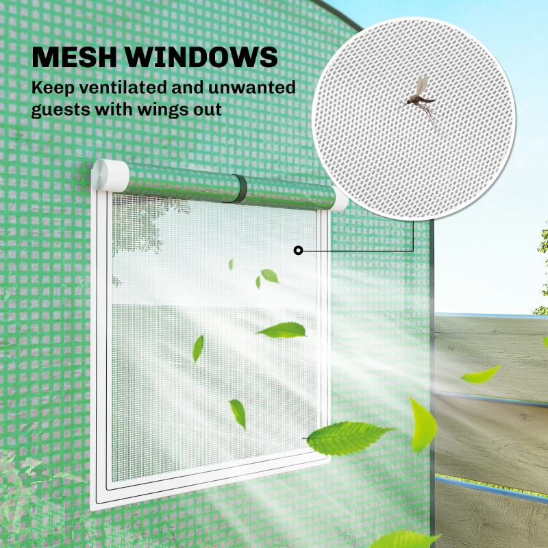 Outsunny Mini Greenhouse, Portable Greenhouse with Roll-Up Door and 2 Mesh Windows, PE Cover, 78.7" x 29.5" x 74", Green