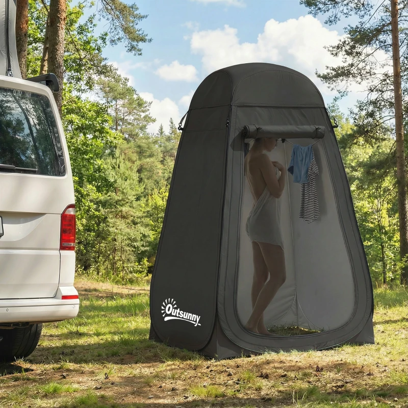 Outsunny Pop Up Shower Tent, Portable Privacy Room for Outdoor Changing, Dressing, Fishing Storage with Carrying Bag, Black