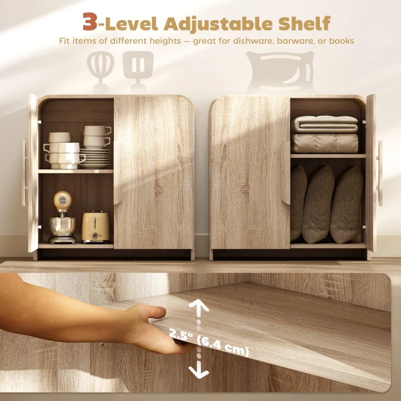 HOMCOM Sideboard Buffet Cabinet, 31.5" Modern Kitchen Storage Cabinet with Soft-Close Door and Adjustable Shelf, Natural Wood