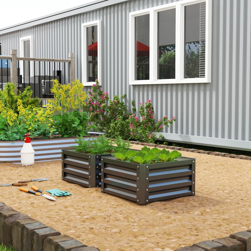Outsunny 2' x 2' x 1' 2-Pieces Raised Garden Bed w/ Galvanised Steel Frame for Vegetables Flowers Herbs, Black