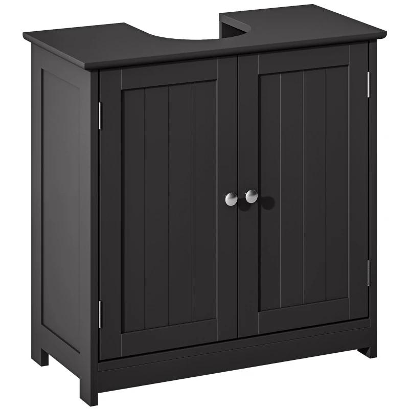 kleankin Pedestal Sink Storage Cabinet, Bathroom Sink Cabinet with U-Shape Cut-Out and Adjustable Shelf, Black