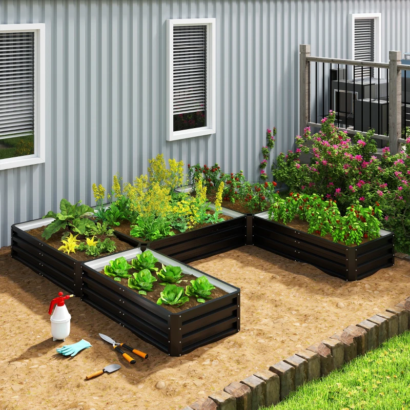 Outsunny Steel Raised Garden Bed, Set of 5 Large Box Planters for Outdoor Plants Vegetables Flowers Herbs, 8x8x1ft, Black