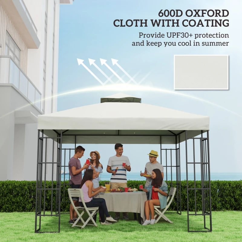 Outsunny 10' x 10' Gazebo Canopy Replacement Cover, 2-Tier Garden Gazebo Roof Replacement, UPF30+, TOP COVER ONLY, Light Grey