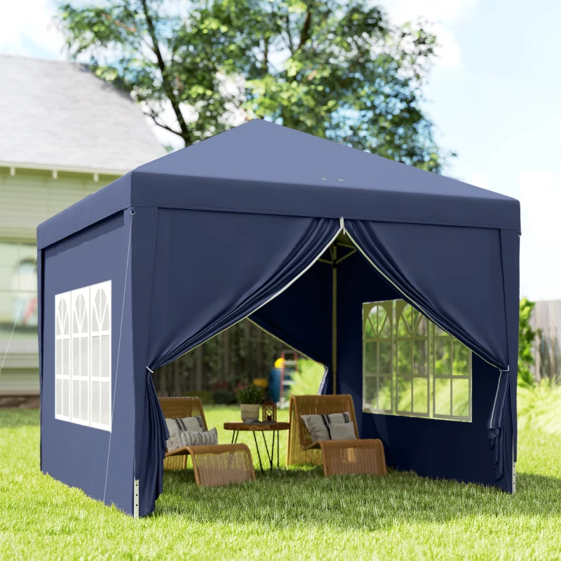 Outsunny 10'x10' Outdoor Pop Up Party Tent Wedding Gazebo Canopy with Carrying Bag (Blue)