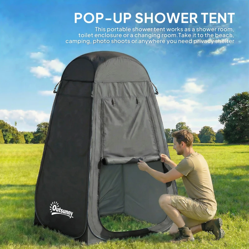 Outsunny Pop Up Shower Tent, Portable Privacy Room for Outdoor Changing, Dressing, Fishing Storage with Carrying Bag, Black