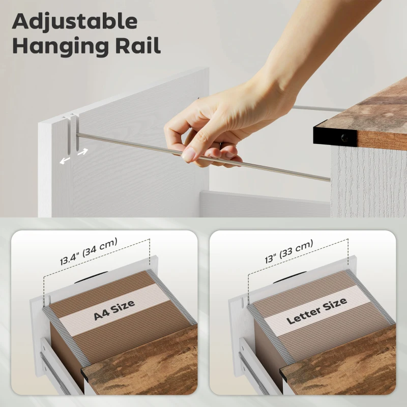 HOMCOM 3 Drawer File Cabinet with Silent Slides, Vertical Farmhouse Filing Cabinet Fits Letter/A4 Size Home Office, White