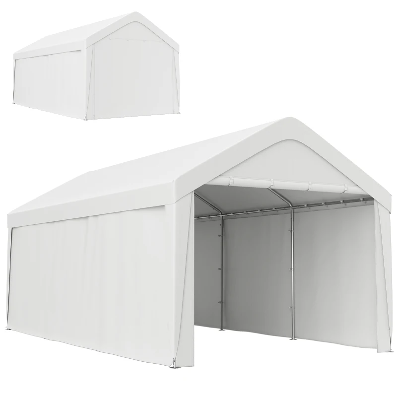 Outsunny Carport, 10 x 20 ft Portable Garage with 2 Roll-Up Doors and Removable Sidewalls for Car, Truck, Boat, White