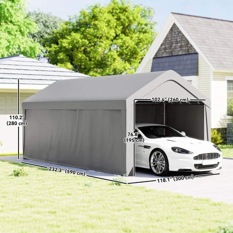 Outsunny Carport, 10 x 20 ft Portable Garage with 2 Roll-Up Doors and Removable Sidewalls for Car, Truck, Boat, Light Grey