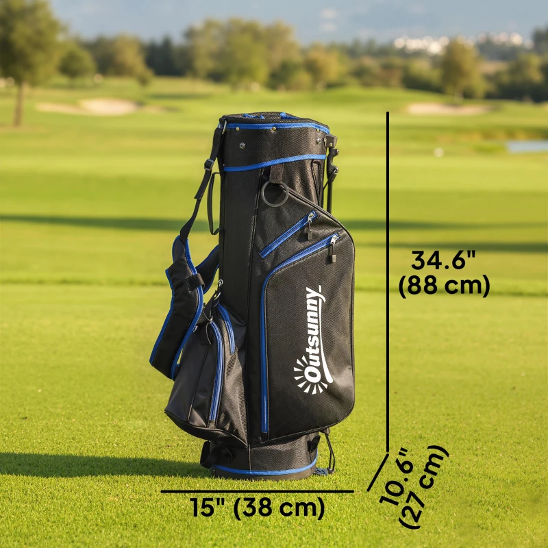 Outsunny Ultra-Lightweight Golf Stand Bag with 6-Way Dividers and Cooler Pocket, All-Weather Men's Golf Bag, Blue