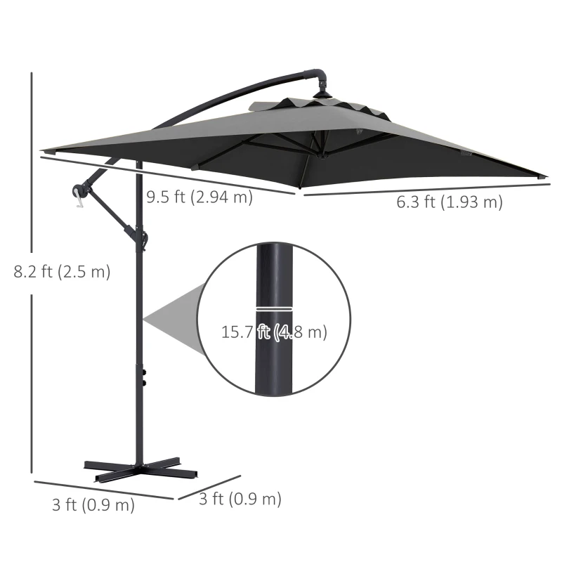 Outsunny 3(m) patio offset umbrella, with Cross Base - Dark Grey