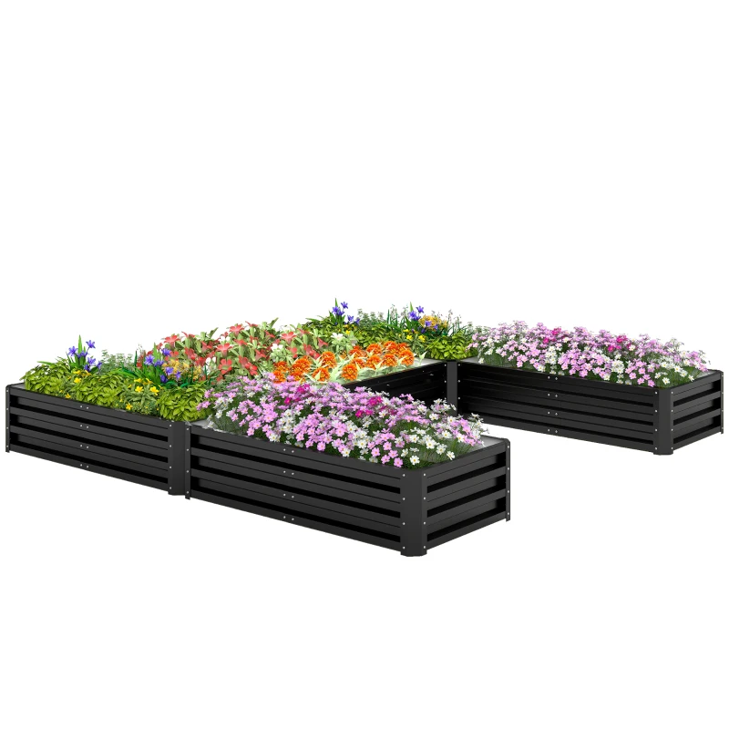 Outsunny Steel Raised Garden Bed, Set of 5 Large Box Planters for Outdoor Plants Vegetables Flowers Herbs, 8x8x1ft, Black