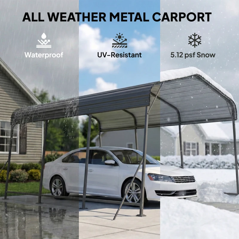 Outsunny 11 x 15FT Metal Carport, Heavy-Duty Carport Canopy with Reinforced Frame & Galvanized Steel Roof, Dark Grey