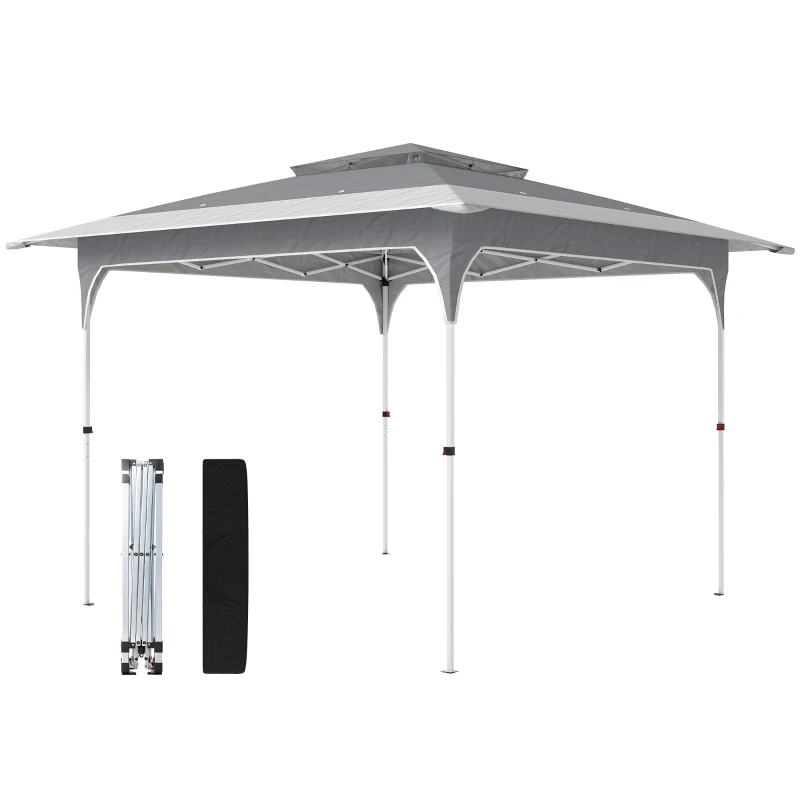 Outsunny 11.5 x 11.5 ft Pop Up Canopy Tent with 1-Button Push Easy Setup, UPF 50+ 2-Tier Instant Canopy with Carry Bag, Dark Grey