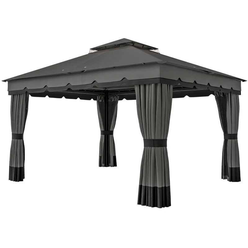 Outsunny 10' x 12' Double Roof Patio Gazebo Canopy, Outdoor Gazebo Shelter with Netting & Curtains, for Garden, Lawn and Deck