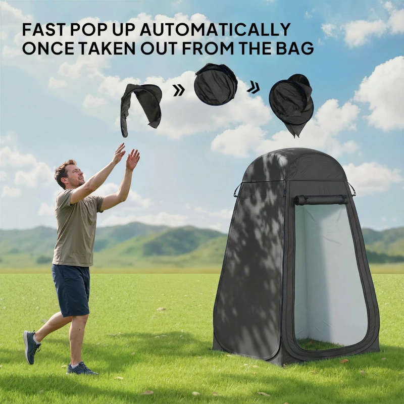 Outsunny Pop Up Shower Tent, Portable Privacy Room for Outdoor Changing, Dressing, Fishing Storage with Carrying Bag, Black