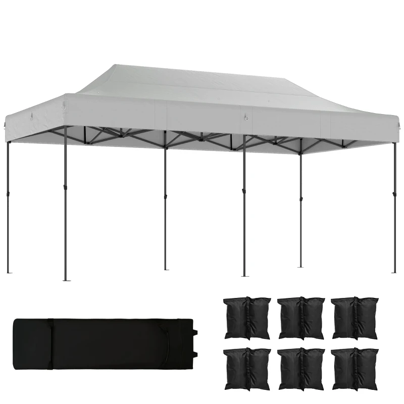 Outsunny 10 x 20 ft Pop Up Canopy Tent, Heavy Duty UPF50+ Outdoor Portable Instant Canopy Shelter with Wheeled Bag, White