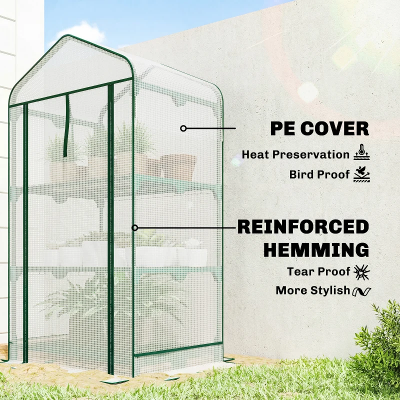 Outsunny Mini Greenhouse with Screen Roof, Portable Small Greenhouse with Roll-Up Zipper Door, 27.6" x 19.7" x 50", White