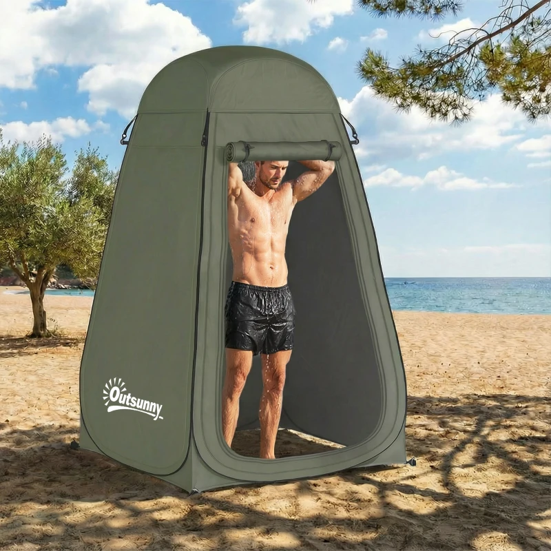 Outsunny Pop Up Shower Tent, Portable Privacy Room for Outdoor Changing, Dressing, Fishing Storage with Carrying Bag, Green