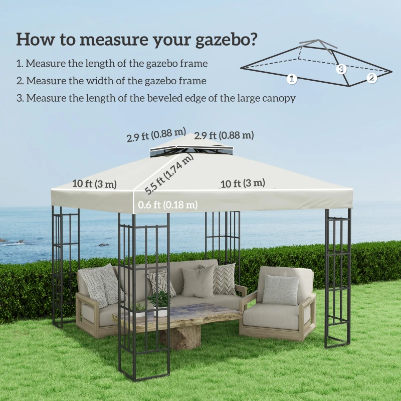 Outsunny 10' x 10' Gazebo Canopy Replacement Cover, 2-Tier Garden Gazebo Roof Replacement, UPF30+, TOP COVER ONLY, Light Grey