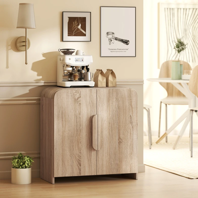 HOMCOM Sideboard Buffet Cabinet, 31.5" Modern Kitchen Storage Cabinet with Soft-Close Door and Adjustable Shelf, Natural Wood