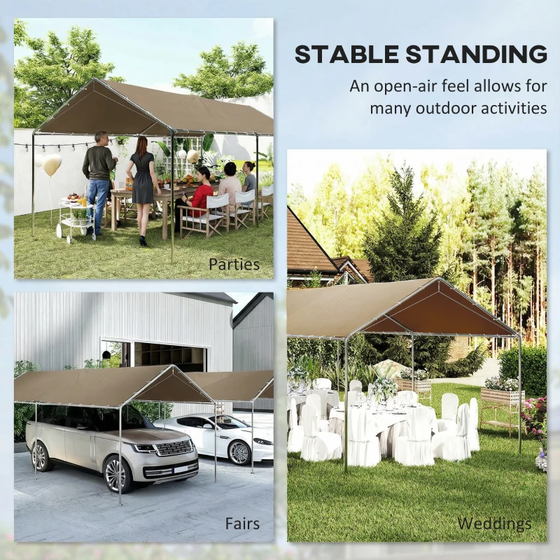 Outsunny 10' x 20' Carport Heavy Duty Galvanized Car Canopy with Included Anchor Kit, 3 Reinforced Steel Cables, Khaki