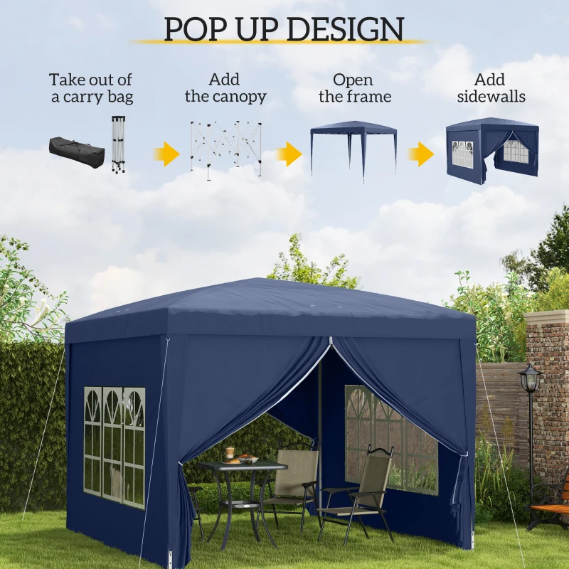 Outsunny 10'x10' Outdoor Pop Up Party Tent Wedding Gazebo Canopy with Carrying Bag (Blue)