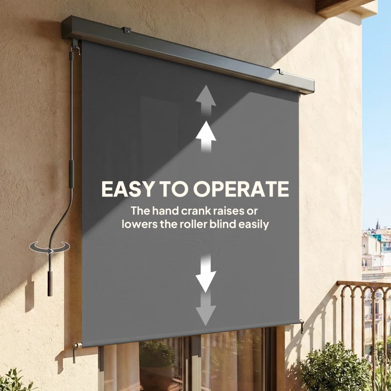 Outsunny Cordless Roller Shade, Outdoor Blinds Cordless Roll Up Shade, UV Protection Waterproof, 98" L x 63" W, Dark Grey