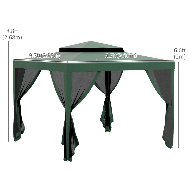 Outsunny 10' x 10' Outdoor Canopy Tent Party Tent with Mesh Netting and Double Tier Roof for Backyard, Garden, Patio, Green