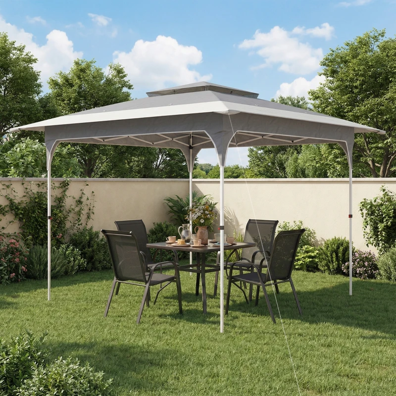 Outsunny 11.5 x 11.5 ft Pop Up Canopy Tent with 1-Button Push Easy Setup, UPF 50+ 2-Tier Instant Canopy with Carry Bag, Dark Grey