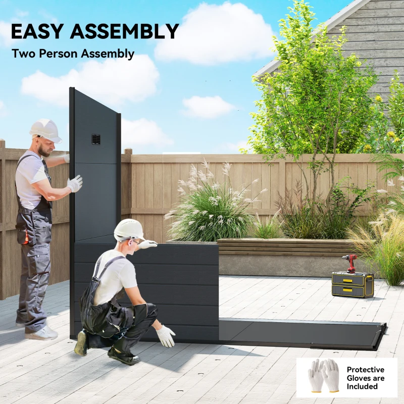 Outsunny 4.3' x 8' Outdoor Storage Shed with Floor, Garden Shed with Lockable Doors and Windows, Dark Grey