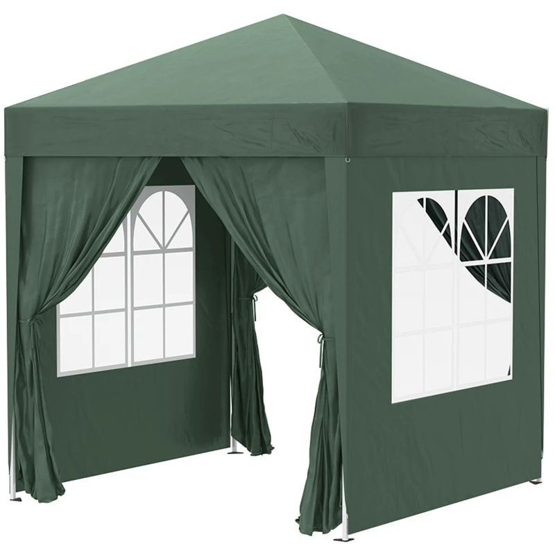 Outsunny 6.6'x6.6' Pop Up Canopy Tent with Sidewalls, Instant Sun Shelter Camping Gazebo with Carry Bag, Dark Green