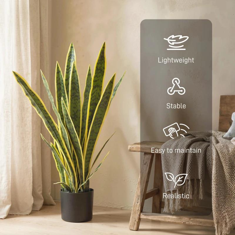 Outsunny 30" Artificial Snake Plant with 21 Leaves in Pot, Decorative Fake Plant for Home, Office, and Living Room, Green