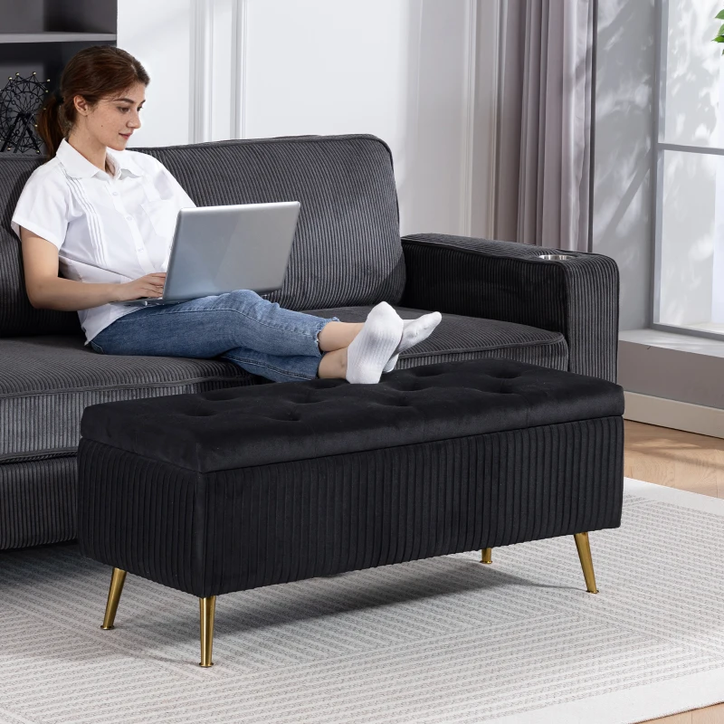 HOMCOM Storage Ottoman Bench, 43 Inch Large Storage Chest with Steel Legs and Padded Seat, Foot Rest, Load 485 lbs, Black